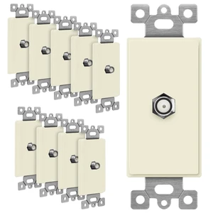 Coaxial Television Cable Jack Adapter Insert for Decorator Wall Plates, F-Type F81 Coupler Connector, Unbreakable Polycarbonate Thermoplastic, UL Listed, 6505-LA-10PCS, Light Almond, 10 pack Coaxial Television Cable Jack Adapter Insert for Decorator Wall Plates, F-Type F81 Coupler Connector, Unbreakable Polycarbonate Thermoplastic, UL Listed, 6505-LA-10PCS, Light Almond, 10 pack