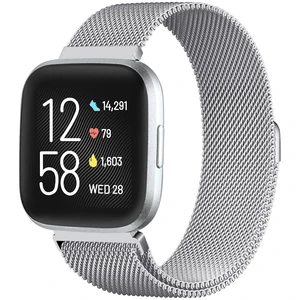 Compatible with Fitbit Versa & Versa 2 Bands, Stainless Steel Mesh Metal Band for Women & Men, Silver Large Compatible with Fitbit Versa & Versa 2 Bands, Stainless Steel Mesh Metal Band for Women & Men, Silver Large