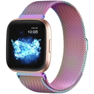 Compatible with Fitbit Versa/Versa Lite SE/Versa 2 Bands for Women Men, Stainless Steel Mesh Metal Band with Magnetic Lock Replacement for Fitbit Versa Smart Watch, Colorful Small Compatible with Fitbit Versa/Versa Lite SE/Versa 2 Bands for Women Men, Stainless Steel Mesh Metal Band with Magnetic Lock Replacement for Fitbit Versa Smart Watch, Colorful Small