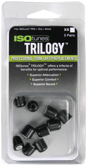 Trilogy Foam Ear Protection Eartips (5 Pair Pack, XS, White) Compatible with PRO, Xtra and WIRED earbuds, 5 pairs, extra small size, white foam replacement eartips Trilogy Foam Ear Protection Eartips (5 Pair Pack, XS, White) Compatible with PRO, Xtra and WIRED earbuds, 5 pairs, extra small size, white foam replacement eartips