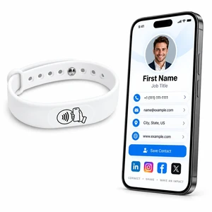 NFC Smart Business Card Wristband, Adjustable (White) QR Code, Waterproof Silicone, Tap to Share Contact Info, Works with iPhone and Android NFC Smart Business Card Wristband, Adjustable (White) QR Code, Waterproof Silicone, Tap to Share Contact Info, Works with iPhone and Android