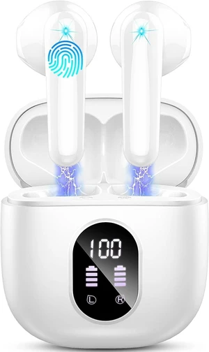 Wireless Earbuds, Bluetooth 5.4 Headphones 50H Playback Bass Stereo Ear Buds with 4 ENC Cancelling Mics, in-Ear Earphones with LED Display, IP7 Waterproof USB-C for Laptop Pad Phones Workout Rose Gold Wireless Earbuds, Bluetooth 5.4 Headphones 50H Playback Bass Stereo Ear Buds with 4 ENC Cancelling Mics, in-Ear Earphones with LED Display, IP7 Waterproof USB-C for Laptop Pad Phones Workout Rose Gold