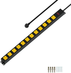 Metal 12 Outlet Mountable Power Strip, 2100J Surge Protector with Heavy Duty 10ft Extension Cord, Wide Spaced and Wall Mount Metal Powerstrip for Garage, Desk, Industrial, Shop and Indoor (10ft) Metal 12 Outlet Mountable Power Strip, 2100J Surge Protector with Heavy Duty 10ft Extension Cord, Wide Spaced and Wall Mount Metal Powerstrip for Garage, Desk, Industrial, Shop and Indoor (10ft)