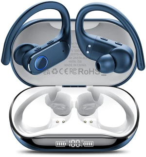 Active Noise Cancelling Ear Buds Wireless Earbuds Dual Battery Display, Bluetooth Headphones with Deep Bass, IPX7 Waterproof, Ultra Light Comfort Wear, Sports Earphones for Running Workout Gym Blue Active Noise Cancelling Ear Buds Wireless Earbuds Dual Battery Display, Bluetooth Headphones with Deep Bass, IPX7 Waterproof, Ultra Light Comfort Wear, Sports Earphones for Running Workout Gym Blue