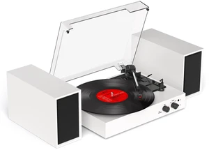 Record Player with External Speakers Vintage Bluetooth Turntables for Vinyl Records, 3 Speed Belt Drive Vinyl Player with Dual Stereo Speakers, PC Encoding, RCA/AUX/Headphone, in White Record Player with External Speakers Vintage Bluetooth Turntables for Vinyl Records, 3 Speed Belt Drive Vinyl Player with Dual Stereo Speakers, PC Encoding, RCA/AUX/Headphone, in White