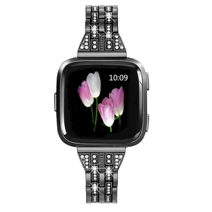 Bands Compatible with Fitbit Versa 2/Versa Lite/Versa, Women Replacement Metal Rhinestone Bling Bracelet Wristband, Black Bands Compatible with Fitbit Versa 2/Versa Lite/Versa, Women Replacement Metal Rhinestone Bling Bracelet Wristband, Black