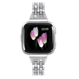 Bands Compatible with Fitbit Versa 2/Versa Lite/Versa, Women Replacement Metal Rhinestone Bling Bracelet Wristband, Silver Bands Compatible with Fitbit Versa 2/Versa Lite/Versa, Women Replacement Metal Rhinestone Bling Bracelet Wristband, Silver