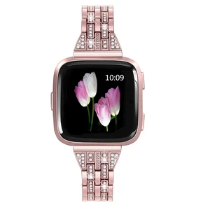 Bands Compatible with Fitbit Versa 2/Versa Lite/Versa, Women Replacement Metal Rhinestone Bling Bracelet Wristband, Rose Gold Bands Compatible with Fitbit Versa 2/Versa Lite/Versa, Women Replacement Metal Rhinestone Bling Bracelet Wristband, Rose Gold