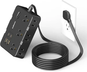 Flat Plug Surge Protector Power Strip, 5 FT Flat Extension Cord with 6 Outlets 4 USB Ports (2 USB C), 1050J Protection Multiple Outlets Charging Station for Home Office, College Dorm Room Essentials Flat Plug Surge Protector Power Strip, 5 FT Flat Extension Cord with 6 Outlets 4 USB Ports (2 USB C), 1050J Protection Multiple Outlets Charging Station for Home Office, College Dorm Room Essentials