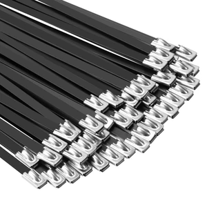 Metal Zip Ties Black 18 inch 290LB 50pcs Heavy Duty 304 Stainless Steel Epoxy Coated Locking Cable Exhaust Wrap Multi Purpose Binding for Machinery, Vehicles, Farms, Cables, Pipes,Fence Metal Zip Ties Black 18 inch 290LB 50pcs Heavy Duty 304 Stainless Steel Epoxy Coated Locking Cable Exhaust Wrap Multi Purpose Binding for Machinery, Vehicles, Farms, Cables, Pipes,Fence
