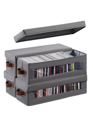4 Packs CD Storage Box with Visible Window, Stackable CD Case Holder with Dustproof Lid and Handles, Holds Up to 148 CDs in Full Jewel Cases-15.75 x 6.10 x 5.31 Inches-Grey 4 Packs CD Storage Box with Visible Window, Stackable CD Case Holder with Dustproof Lid and Handles, Holds Up to 148 CDs in Full Jewel Cases-15.75 x 6.10 x 5.31 Inches-Grey