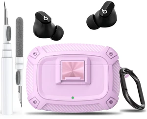 for Beats Studio Buds/Bud + Case Cover with Lock Clip 2021/2023, Rugged Shockproof Protective Hard Skin with Carabiner&Cleaner Pen Men Women for Beat Studio Buds/Bud Plus Earbuds - Pink for Beats Studio Buds/Bud + Case Cover with Lock Clip 2021/2023, Rugged Shockproof Protective Hard Skin with Carabiner&Cleaner Pen Men Women for Beat Studio Buds/Bud Plus Earbuds - Pink