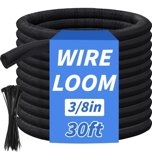 30ft - 3/8in Split Braided Sleeve Cable Management, Self-Wrapping Flexible loom tubing protects wires from abrasion and heat. Great for automotive, TV, computer, and home electrical use 30ft - 3/8in Split Braided Sleeve Cable Management, Self-Wrapping Flexible loom tubing protects wires from abrasion and heat. Great for automotive, TV, computer, and home electrical use