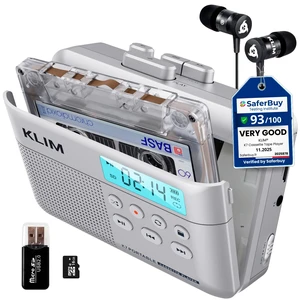 K7 Cassette Player, Converts Tapes to MP3, Built-in Microphone, 16GB Card Doubles as an Audio Recorder with Onboard Speaker, Rechargeable Battery and Included Earphones - Silver K7 Cassette Player, Converts Tapes to MP3, Built-in Microphone, 16GB Card Doubles as an Audio Recorder with Onboard Speaker, Rechargeable Battery and Included Earphones - Silver