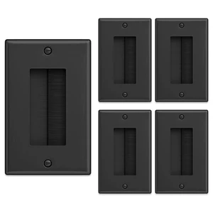 Brush Wall Plate (5 Pack), Cable Pass Through Plate, Black Insert for Low Voltage Cables Wires, Single Gang Cable Access Strap, Wall Socket for HDTV, Home Theater Systems Brush Wall Plate (5 Pack), Cable Pass Through Plate, Black Insert for Low Voltage Cables Wires, Single Gang Cable Access Strap, Wall Socket for HDTV, Home Theater Systems
