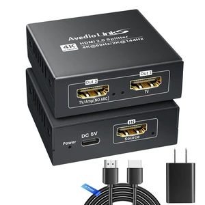 4K@60Hz HDMI Splitter 1 in 2 Out for TV & Soundbar w/ 4Ft HDMI Cable, HDCP 2.2 Bypass, HDMI Audio Splitter Support Dolby Vision/Atmos 7.1ch, Downscale 4K/1080P Sync, 1080P@120Hz, 2K@144Hz for PS5,Roku 4K@60Hz HDMI Splitter 1 in 2 Out for TV & Soundbar w/ 4Ft HDMI Cable, HDCP 2.2 Bypass, HDMI Audio Splitter Support Dolby Vision/Atmos 7.1ch, Downscale 4K/1080P Sync, 1080P@120Hz, 2K@144Hz for PS5,Roku