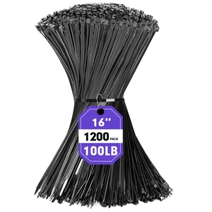 1200pcs Black Cable Zip Ties 16 Inch, Heavy Duty Plastic Wire Ties with 100lb Tensile Strength, Self-Locking Black Nylon Tie Wraps for Indoor and Outdoor 1200pcs Black Cable Zip Ties 16 Inch, Heavy Duty Plastic Wire Ties with 100lb Tensile Strength, Self-Locking Black Nylon Tie Wraps for Indoor and Outdoor