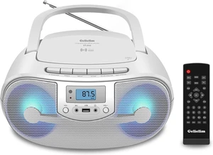 Portable Stereo CD Player Boombox, FM Radio with Bluetooth, Remote Control,CD Players for Home with Headphone/Mic Jack, LED Light Support CD-R/RW/MP3, USB, AC/Battery Operated, White Portable Stereo CD Player Boombox, FM Radio with Bluetooth, Remote Control,CD Players for Home with Headphone/Mic Jack, LED Light Support CD-R/RW/MP3, USB, AC/Battery Operated, White