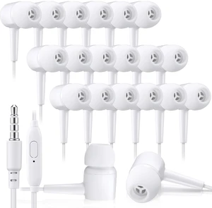 50 Pack Wired Ear Buds with Mic for Student, Classic, White Ear Headphones Wired Earbuds Bulk, with 3.5mm Plug, for School Classroom Library Museum Travel Plane Tablet 50 Pack Wired Ear Buds with Mic for Student, Classic, White Ear Headphones Wired Earbuds Bulk, with 3.5mm Plug, for School Classroom Library Museum Travel Plane Tablet