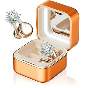 Clip On Open Ear Wireless Earbuds with Snowflake Earrings Bluetooth 6.0 Wireless Headphones for Women Girl Gift, Jewelry Charging Case with Mirror and Light, Sports Workout, Orange Clip On Open Ear Wireless Earbuds with Snowflake Earrings Bluetooth 6.0 Wireless Headphones for Women Girl Gift, Jewelry Charging Case with Mirror and Light, Sports Workout, Orange