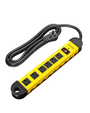 Metal Power Strip, 6 Outlet Heavy Duty Surge Protector 6FT Cord, 14AWG/3C, 15A Circuit Breaker, 900 Joules, Low Profile Flat Plug for Workshop, Wall Mountable, UL Listed Metal Power Strip, 6 Outlet Heavy Duty Surge Protector 6FT Cord, 14AWG/3C, 15A Circuit Breaker, 900 Joules, Low Profile Flat Plug for Workshop, Wall Mountable, UL Listed