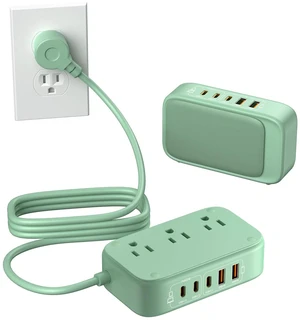 8-in-1 Flat Plug Power Strip, 85W PD USB C Desktop Charging Station Green Extension Cord Outlet Extender with 3 AC Outlets, 3 USB-C and 2 USB-A Ports for Laptop/Phone and More 8-in-1 Flat Plug Power Strip, 85W PD USB C Desktop Charging Station Green Extension Cord Outlet Extender with 3 AC Outlets, 3 USB-C and 2 USB-A Ports for Laptop/Phone and More