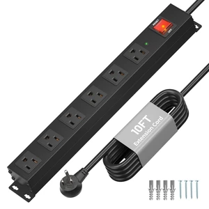 6 Outlet Metal Wall Mount Power Strip, 2100J Surge Protection Heavy Duty Power Strip, 15A/1875W Mountable Power Strips with Upgraded Switch, 14AWG 10FT Power Cord, Black 6 Outlet Metal Wall Mount Power Strip, 2100J Surge Protection Heavy Duty Power Strip, 15A/1875W Mountable Power Strips with Upgraded Switch, 14AWG 10FT Power Cord, Black