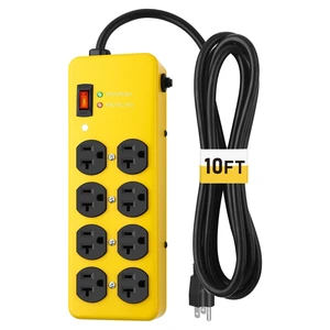 20A Heavy Duty Power Strip Surge Protector,Yellow,12 Gauge,8AC/10FT Metal Surge Protector with 1200J,Wall Mountable 5-15P to 5-20R T-Slot Outlet for Appliance,Workshop,Industrial,High Amp 20A Heavy Duty Power Strip Surge Protector,Yellow,12 Gauge,8AC/10FT Metal Surge Protector with 1200J,Wall Mountable 5-15P to 5-20R T-Slot Outlet for Appliance,Workshop,Industrial,High Amp