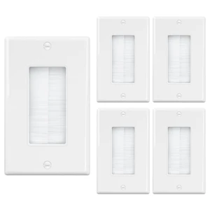 Brush Wall Plate (5 Pack), Cable Pass Through Plate, White Insert for Low Voltage Cables Wires, Single Gang Cable Access Strap, Wall Socket for HDTV, Home Theater Systems Brush Wall Plate (5 Pack), Cable Pass Through Plate, White Insert for Low Voltage Cables Wires, Single Gang Cable Access Strap, Wall Socket for HDTV, Home Theater Systems