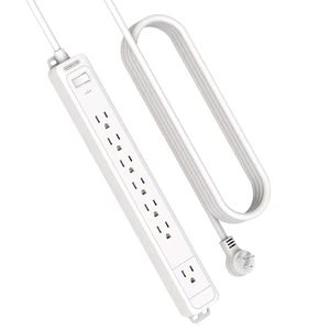 Surge Protector Power Strip, Flat Plug Power Strip Long Cord, 15 ft Long Extension Cord, 7 Outlets Desktop Charging Station, 1080 Joule, 15 A Circuit Breaker for Home, Office White Surge Protector Power Strip, Flat Plug Power Strip Long Cord, 15 ft Long Extension Cord, 7 Outlets Desktop Charging Station, 1080 Joule, 15 A Circuit Breaker for Home, Office White