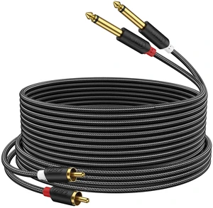 RCA to 1/4" Stereo Audio Interconnect Cable, 15 Feet Dual 1/4 inch TS to 2RCA Cable with Nylon Braided Jacket, Gold-Plated Plugs and Dual Shielding for Mixers, Amps and Hi-Fi RCA to 1/4" Stereo Audio Interconnect Cable, 15 Feet Dual 1/4 inch TS to 2RCA Cable with Nylon Braided Jacket, Gold-Plated Plugs and Dual Shielding for Mixers, Amps and Hi-Fi