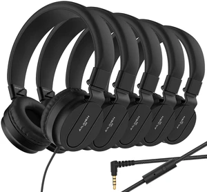 Classroom Headphones Bulk 10 Pack - Kids Headphones with Mic for School 93dB Volume Limited On-Ear Wired Headset with Microphone, Durable 3.5mm Jack for Class Set Library Computer (Black) Classroom Headphones Bulk 10 Pack - Kids Headphones with Mic for School 93dB Volume Limited On-Ear Wired Headset with Microphone, Durable 3.5mm Jack for Class Set Library Computer (Black)