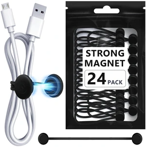 Magnetic Cable Ties 24 Pack, Reusable Silicone Cord Organizers with Strong Magnet, Cable Management for Home Office Travel, Cord Wrap Clips, Bookmark & Fridge Magnet, Black Magnetic Cable Ties 24 Pack, Reusable Silicone Cord Organizers with Strong Magnet, Cable Management for Home Office Travel, Cord Wrap Clips, Bookmark & Fridge Magnet, Black