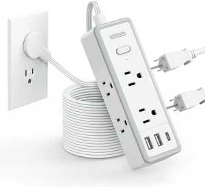 Power Strip Surge Protector(1080J), Extension Cord 10 FT Flat Plug, 6 Wide outlets with 3 USB Ports (1 USB C), 3 Sided Multi Outlet Extension Cord, Compact Power Strip for Travel, College Power Strip Surge Protector(1080J), Extension Cord 10 FT Flat Plug, 6 Wide outlets with 3 USB Ports (1 USB C), 3 Sided Multi Outlet Extension Cord, Compact Power Strip for Travel, College