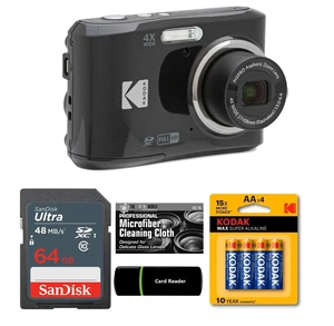 Kodak PIXPRO FZ45 16MP Digital Camera 4X Optical Zoom 27mm Wide Angle 1080P Full HD Video 2.7" LCD Camera (Black) + 64GB Card and Reader + AA Batteries (4-Pack) + Cleaning Cloth Kodak PIXPRO FZ45 16MP Digital Camera 4X Optical Zoom 27mm Wide Angle 1080P Full HD Video 2.7" LCD Camera (Black) + 64GB Card and Reader + AA Batteries (4-Pack) + Cleaning Cloth