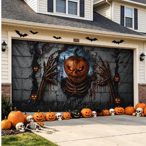 Pumpkin Horror Halloween Garage Door Cover Banner 16 x 7 ft Halloween Garage Door Banner Decorations, Ghost Large Garage Door Hanging Backdrop, I Am Watching, for Outdoor Home Yard Wall Pumpkin Horror Halloween Garage Door Cover Banner 16 x 7 ft Halloween Garage Door Banner Decorations, Ghost Large Garage Door Hanging Backdrop, I Am Watching, for Outdoor Home Yard Wall