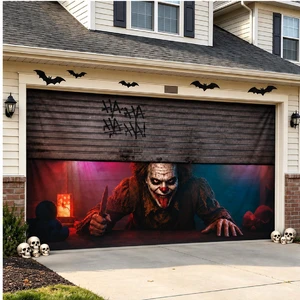 Halloween Garage Door Cover Clown 16 x 7 ft with Rope Halloween Garage Door Banner Decorations, Clown Large Garage Door Hanging Backdrop, I Am Watching, for Outdoor Home Yard Wall Halloween Garage Door Cover Clown 16 x 7 ft with Rope Halloween Garage Door Banner Decorations, Clown Large Garage Door Hanging Backdrop, I Am Watching, for Outdoor Home Yard Wall