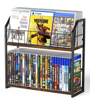 2-Tier DVD Storage Rack, DVD Rack & Video Game Storage for Media Room-Brown DVD Holder, Blu Ray Storage, Stores Up to 56 DVDs, Video Game Shelf for Media Room and Game Room, Gift Idea for Music Lovers 2-Tier DVD Storage Rack, DVD Rack & Video Game Storage for Media Room-Brown DVD Holder, Blu Ray Storage, Stores Up to 56 DVDs, Video Game Shelf for Media Room and Game Room, Gift Idea for Music Lovers