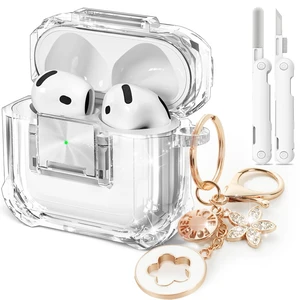 for AirPods 5/4 (2026/2024) with Safety Lock,Clear White Soft TPU Shock-Proof Clear Cover for AirPods 5 and AirPods 4 with Cute Bling Keychain and Cleaner kit for Women Girls for AirPods 5/4 (2026/2024) with Safety Lock,Clear White Soft TPU Shock-Proof Clear Cover for AirPods 5 and AirPods 4 with Cute Bling Keychain and Cleaner kit for Women Girls