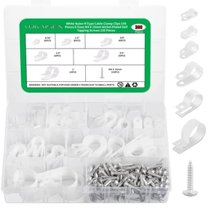 300 Pcs White R-Type Cable Clips, with M4 Screws Cord Organizer Good Ductility, Fireproof, 6 Sizes (3/16'' 1/4'' 3/8'' 1/2'' 3/4'' 1''), 150pcs M4 Screws, for TV/PC/AC Cables & Wires 300 Pcs White R-Type Cable Clips, with M4 Screws Cord Organizer Good Ductility, Fireproof, 6 Sizes (3/16'' 1/4'' 3/8'' 1/2'' 3/4'' 1''), 150pcs M4 Screws, for TV/PC/AC Cables & Wires