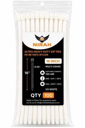 16 inch Clear Zip Ties, 120 LB Tensile Strength 100 Pack, PA66 Nylon, Professional Grade Heavy Duty - UV Resistant Indoor and Outdoor Cable & Wire Management, Multi-Purpose Self-Locking Cable Ties 16 inch Clear Zip Ties, 120 LB Tensile Strength 100 Pack, PA66 Nylon, Professional Grade Heavy Duty - UV Resistant Indoor and Outdoor Cable & Wire Management, Multi-Purpose Self-Locking Cable Ties