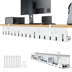 Under Desk Cable Management Tray 48 in, Large Cord Hider, White Open Frame Cable Raceways, No Drill Clamp/Screw Mount, Upgrade Capacity, Cord Organizer for Home, Office Under Desk Cable Management Tray 48 in, Large Cord Hider, White Open Frame Cable Raceways, No Drill Clamp/Screw Mount, Upgrade Capacity, Cord Organizer for Home, Office