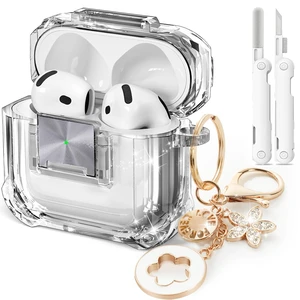 for Airpods 4 Case with Safety Lock,Clear Black Soft TPU Shock-Proof Clear Cover for Apple AirPod 4th Generation with Cute Bling Keychain and Cleaner kit for Women Girls for Airpods 4 Case with Safety Lock,Clear Black Soft TPU Shock-Proof Clear Cover for Apple AirPod 4th Generation with Cute Bling Keychain and Cleaner kit for Women Girls