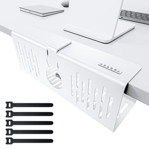 No Drill Under Desk Cable Management Tray, 14'' Wire Management, Punch-Free Clamp on, Metal Cable Tray, Wire Organizer, Under Desk Basket for Office and Home, White No Drill Under Desk Cable Management Tray, 14'' Wire Management, Punch-Free Clamp on, Metal Cable Tray, Wire Organizer, Under Desk Basket for Office and Home, White