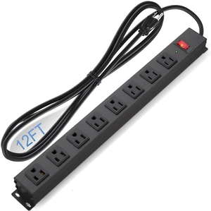 8 Outlet Power Strip Surge Protector, 12 Feet Metal Power Strip Heavy Duty with Switch for Home Office School Shop Garage, Wall Mount with Screw, 2100J 15A 125V 1875W, 14AWG, Black 8 Outlet Power Strip Surge Protector, 12 Feet Metal Power Strip Heavy Duty with Switch for Home Office School Shop Garage, Wall Mount with Screw, 2100J 15A 125V 1875W, 14AWG, Black