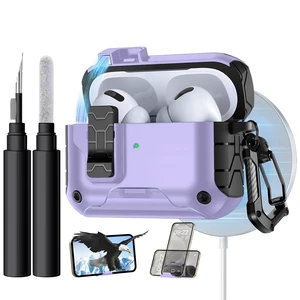 for AirPod Pro 2 Case with Secure Lock Compatible with Magsafe Phone Stand Design, Cleaner Kit & Keychain Included, Shockproof Cover Compatible with Apple AirPods Pro Case, Purple for AirPod Pro 2 Case with Secure Lock Compatible with Magsafe Phone Stand Design, Cleaner Kit & Keychain Included, Shockproof Cover Compatible with Apple AirPods Pro Case, Purple