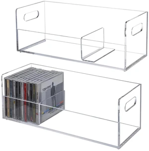 2 Pcs Clear Acrylic CD Holders, Stackable Compact Disc Storage Box Music Disc DVD Display Cases, Modern Media Cassette Organizers with Cutout Carrying Handles Album Collection Holder Case 2 Pcs Clear Acrylic CD Holders, Stackable Compact Disc Storage Box Music Disc DVD Display Cases, Modern Media Cassette Organizers with Cutout Carrying Handles Album Collection Holder Case