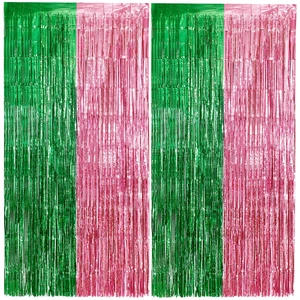 Pink and Green Party Decorations Tinsel Foil Fringe Backdrop 4 Pcs 3.3x6.6, Wicked Party & Halloween Streamer, Durable Metallic Tassel Create Photo Booth & Entrance Pink and Green Party Decorations Tinsel Foil Fringe Backdrop 4 Pcs 3.3x6.6, Wicked Party & Halloween Streamer, Durable Metallic Tassel Create Photo Booth & Entrance