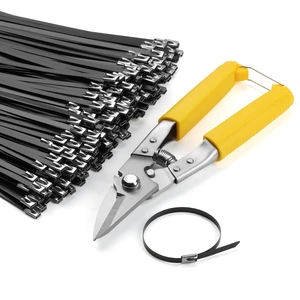 300Pcs Black 11.8 Inch Metal Zip Ties with Tie Cutter Stainless Steel Cable Tie, Adjustable Fastening Cutting Tie Tool Sets, Self-Locking, UV Resistant for Indoor and Outdoor Use 300Pcs Black 11.8 Inch Metal Zip Ties with Tie Cutter Stainless Steel Cable Tie, Adjustable Fastening Cutting Tie Tool Sets, Self-Locking, UV Resistant for Indoor and Outdoor Use