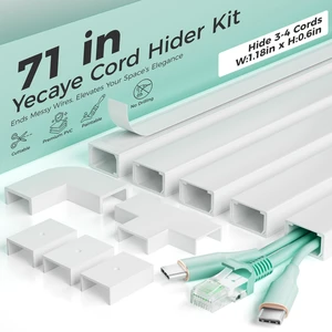 71in Cord Hider, Cord Covers for Wires on Wall, W1.18in H0.6in Large Cable Concealer Kit for 3-4 Cords, TV Cord Hider for Wall Mounted, Self-Adhesive Wire Cable Raceway 71in Cord Hider, Cord Covers for Wires on Wall, W1.18in H0.6in Large Cable Concealer Kit for 3-4 Cords, TV Cord Hider for Wall Mounted, Self-Adhesive Wire Cable Raceway